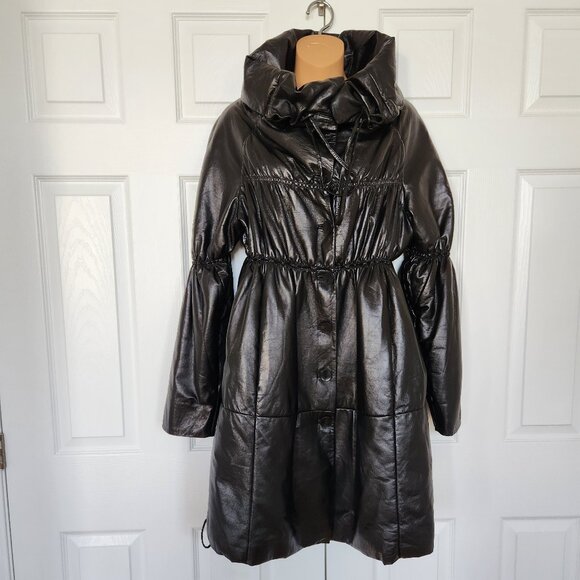 VESPUCCI SOFT LEATHER BLACK COAT OVERSIZE STYLE SIZE M - Picture 1 of 14